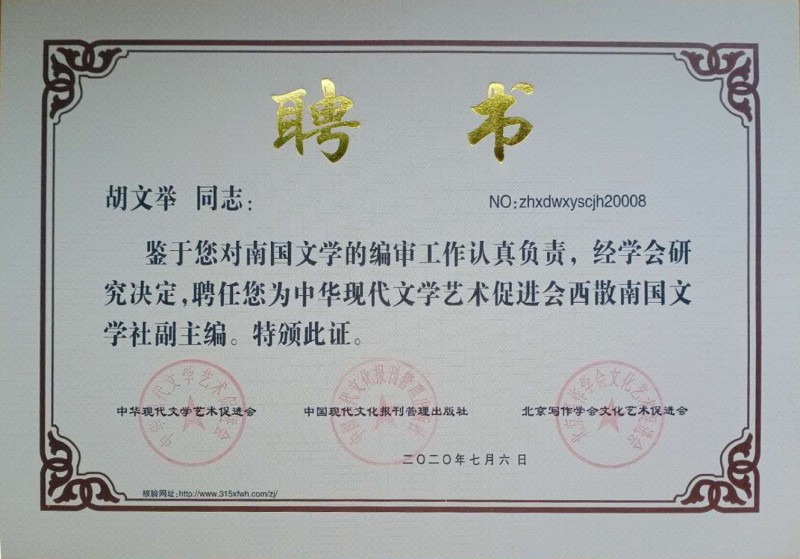 胡文举：西散南国文学社副主编
